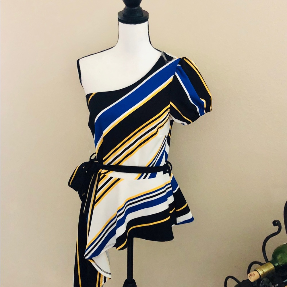One Sleeve Blue Multi Color Top